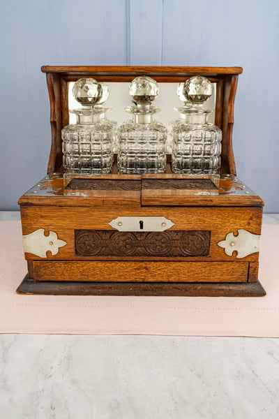 Antique Edwardian Crystal Decanter Tantalus with Tobacco & Games Chest