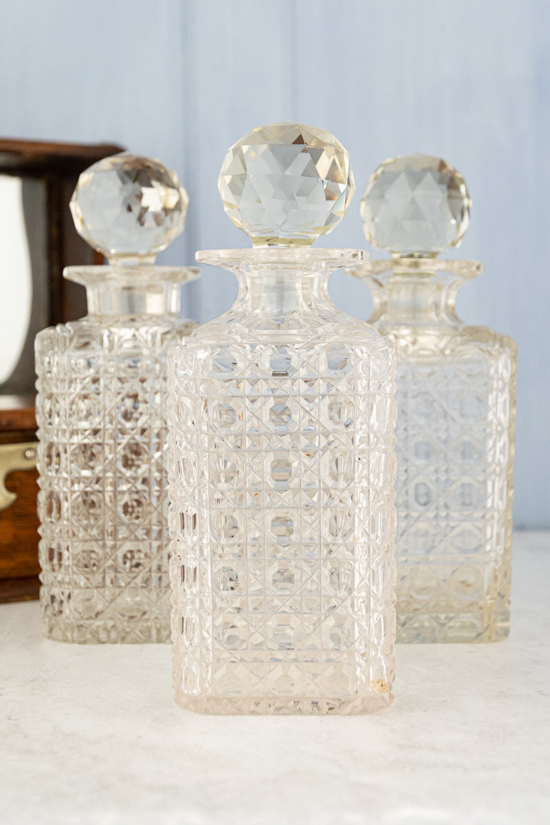 Antique Edwardian Cut Crystal Decanter Tantalus