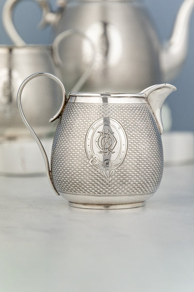 Antique Engine-Turned Silverplate Tea Set