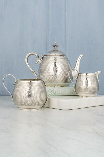 Antique Engine-Turned Silverplate Tea Set