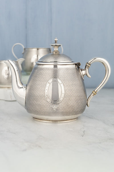 Antique Engine-Turned Silverplate Tea Set