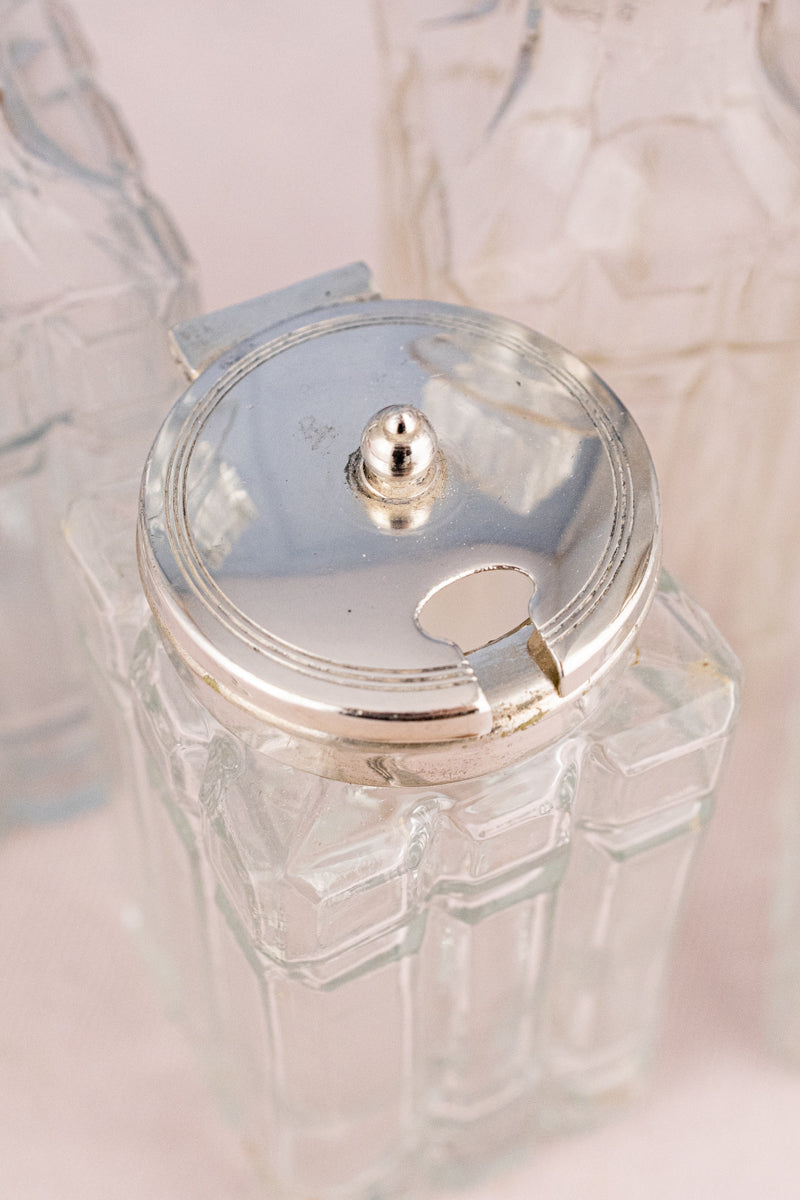 Antique English 4-Piece Silverplate & Glass Cruet Set