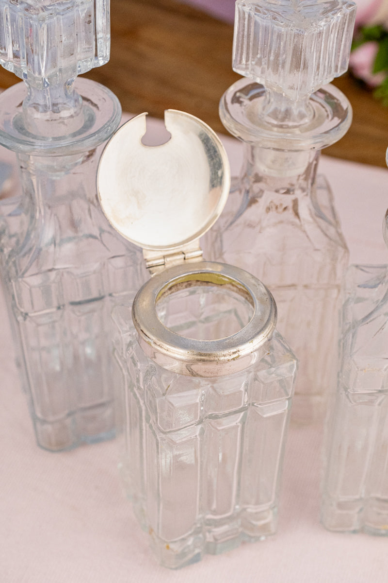 Antique English 4-Piece Silverplate & Glass Cruet Set