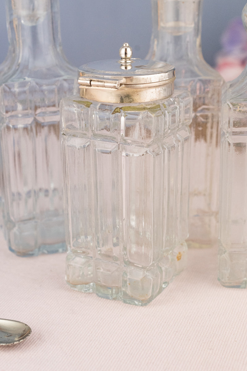 Antique English 4-Piece Silverplate & Glass Cruet Set
