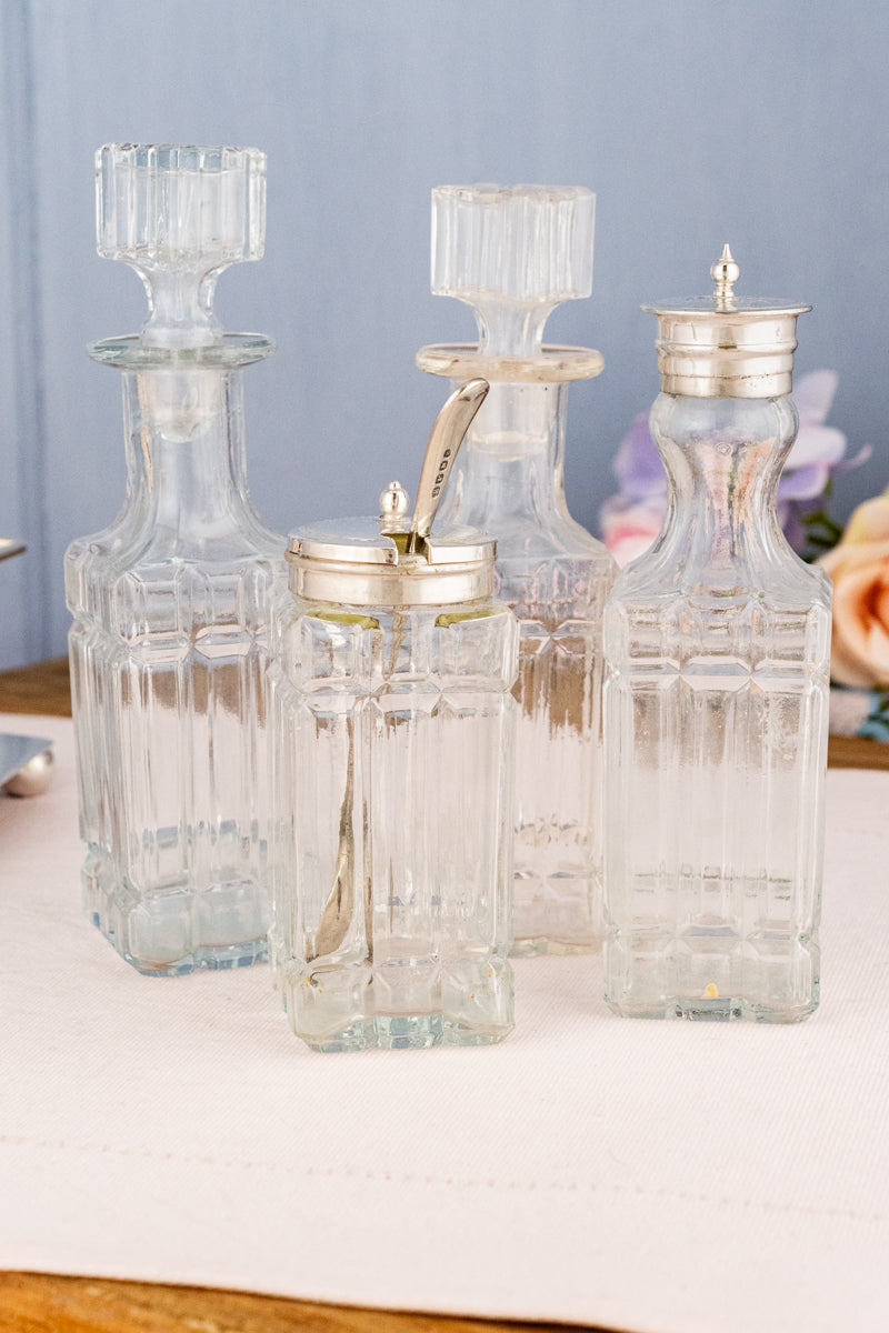 Antique English 4-Piece Silverplate & Glass Cruet Set