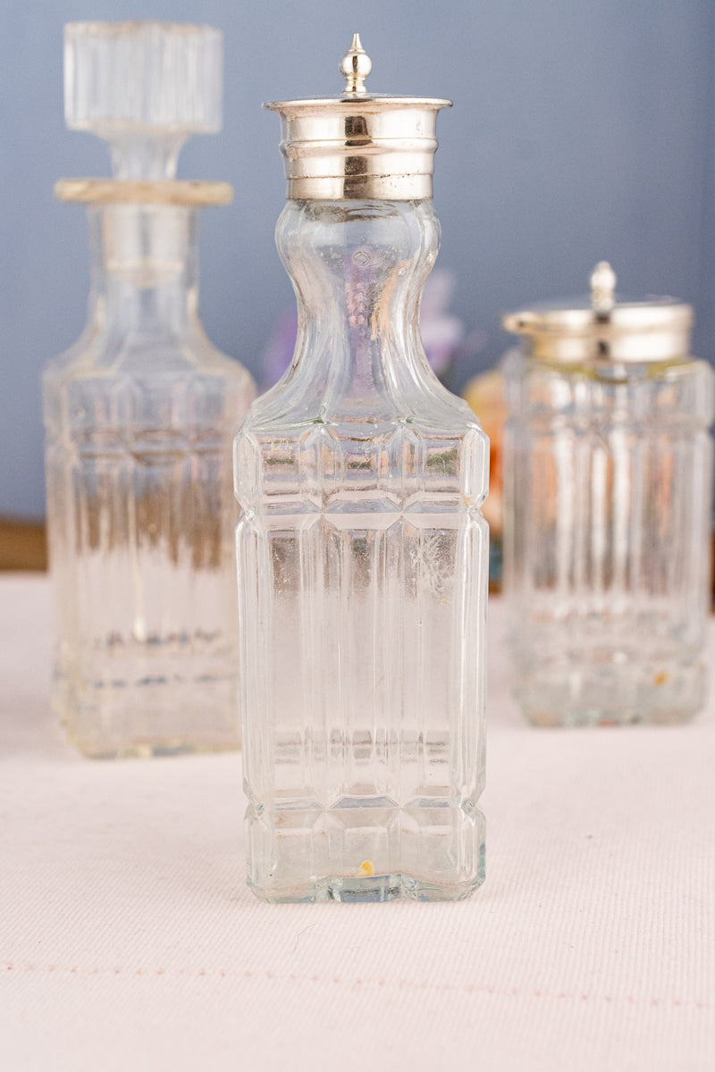 Antique English 4-Piece Silverplate & Glass Cruet Set