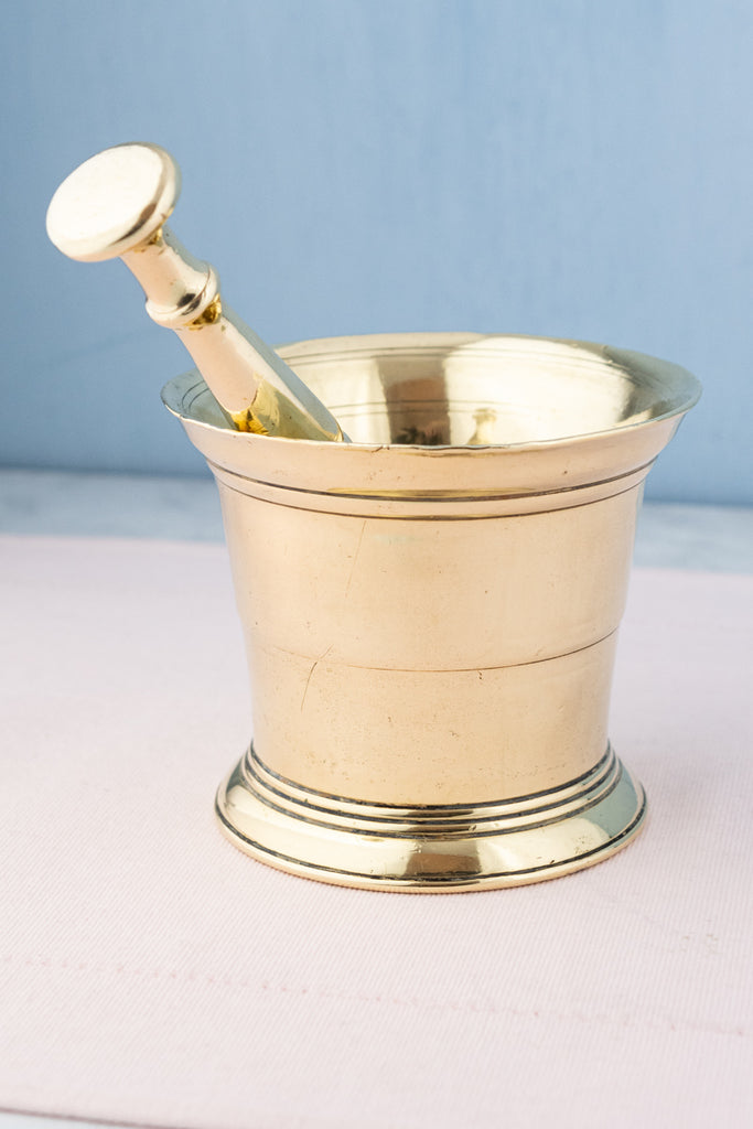 Vintage Large Brass Mortar With Pestle and Double Handles 
