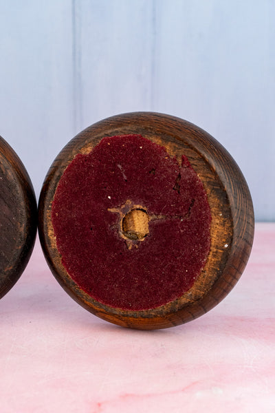 Antique English Barley Twist Wood Candlestick Pair