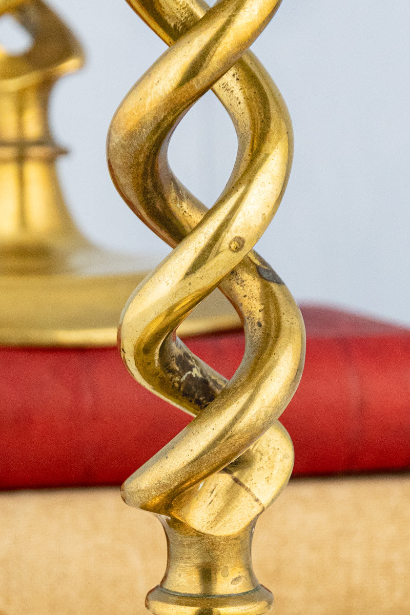 Antique English Brass Candlestick Pair