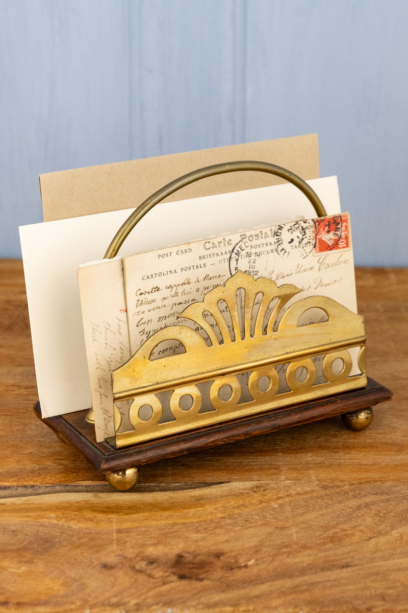 Antique English Oak & Brass Letter Rack