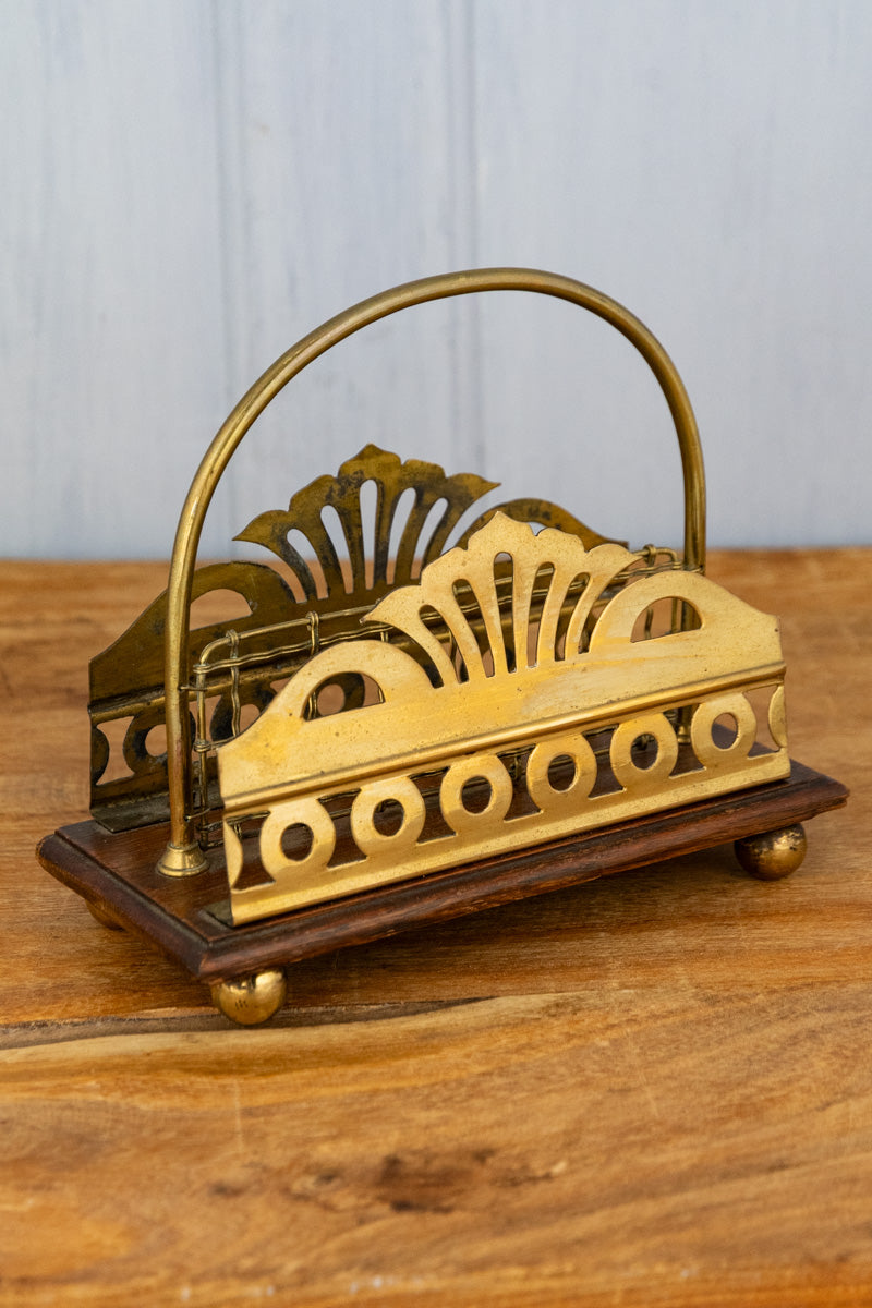 Antique English Oak & Brass Letter Rack