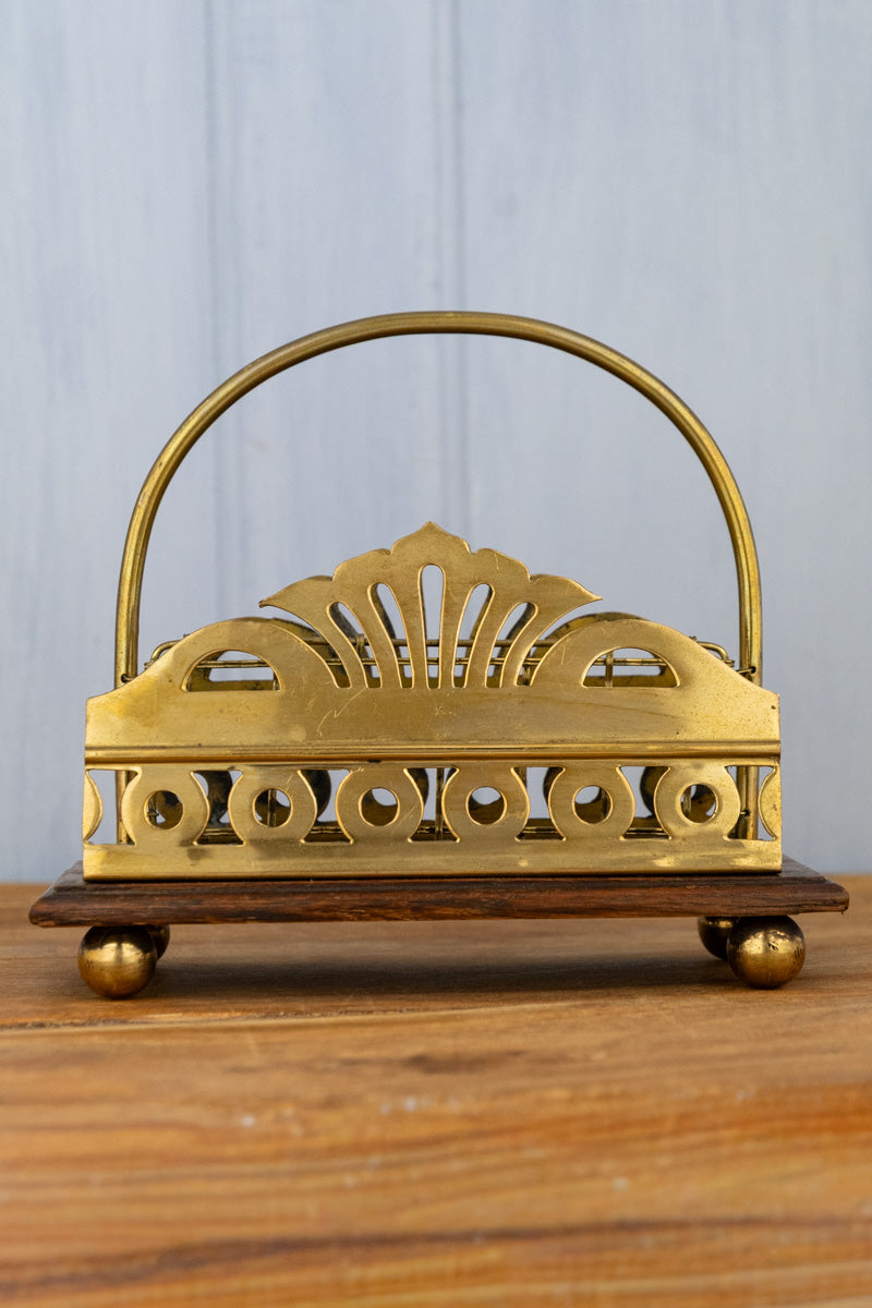 Antique English Oak & Brass Letter Rack