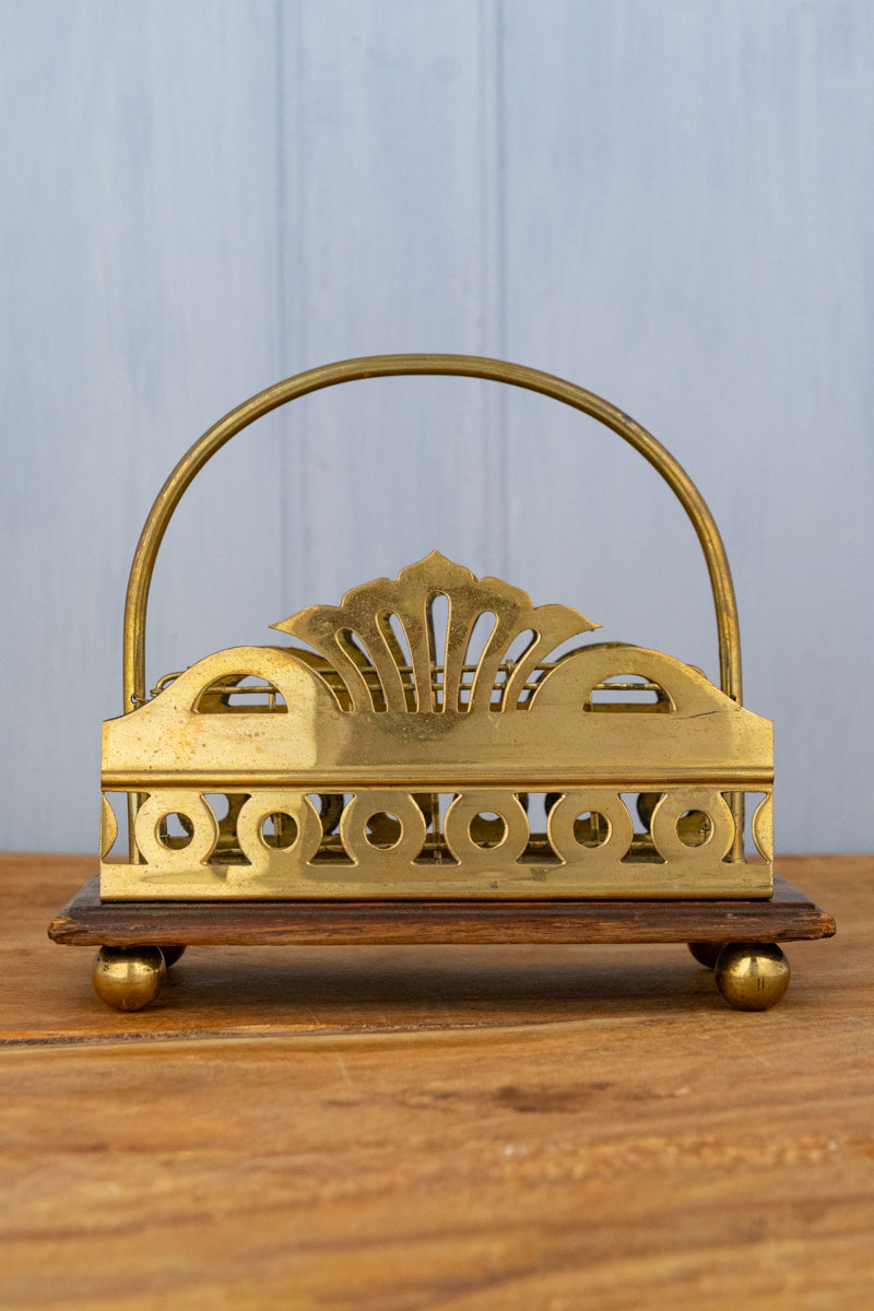 Antique English Oak & Brass Letter Rack