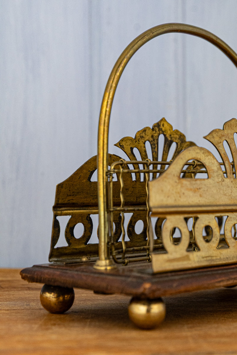 Antique English Oak & Brass Letter Rack