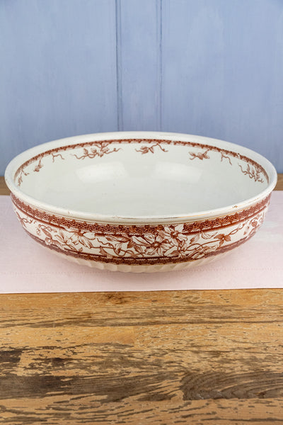 Antique English Brown Transfersware Ironstone Basin Bowl