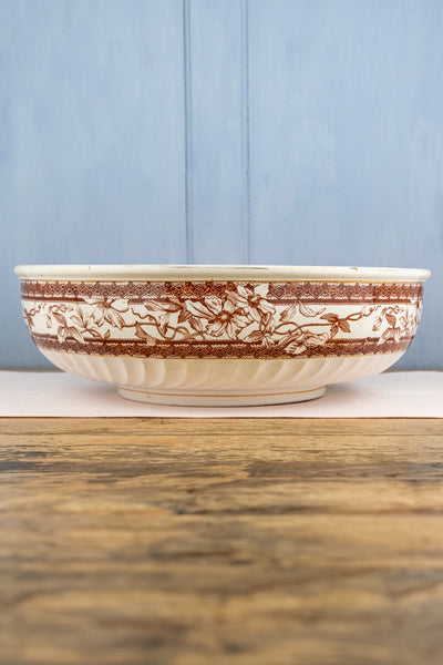 Antique English Brown Transfersware Ironstone Basin Bowl