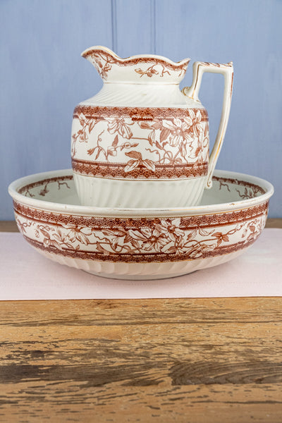 Antique English Brown Transfersware Ironstone Basin Bowl