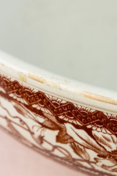 Antique English Brown Transfersware Ironstone Basin Bowl