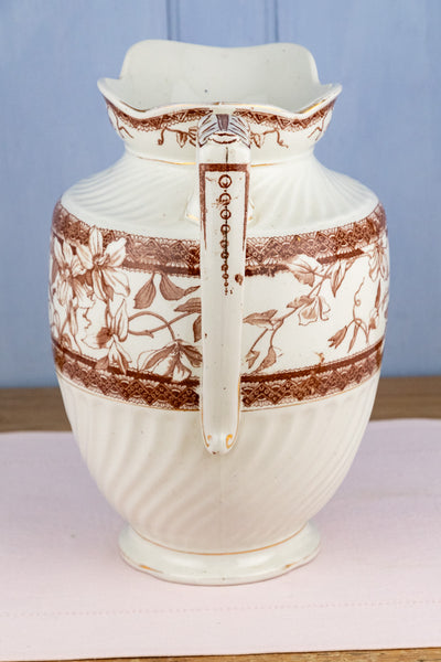 Antique Brown Transfersware Ironstone Pitcher