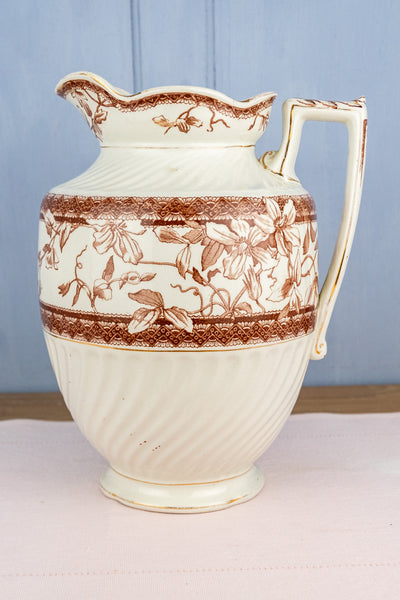 Antique Brown Transfersware Ironstone Pitcher