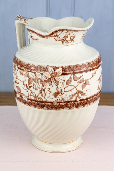 Antique Brown Transfersware Ironstone Pitcher