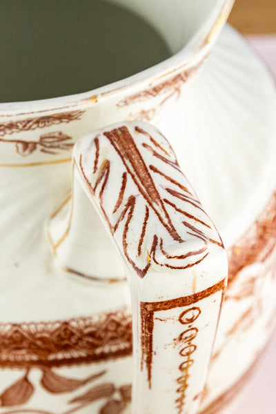 Antique Brown Transfersware Ironstone Pitcher