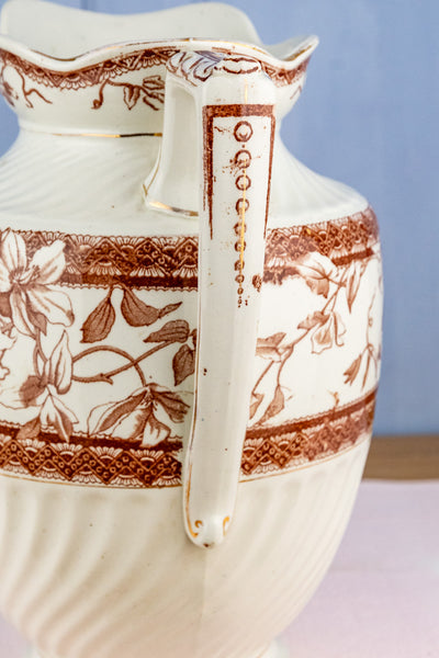 Antique Brown Transfersware Ironstone Pitcher