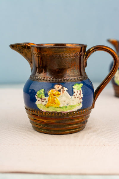 Antique English Copper Lusterware Pastoral Creamer