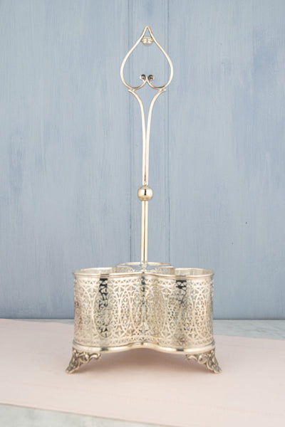 Antique English Silverplate & Cut Crystal Decanter Stand