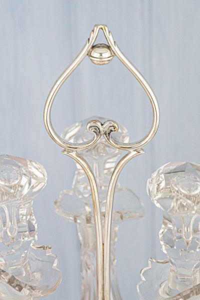 Antique English Silverplate & Cut Crystal Decanter Stand