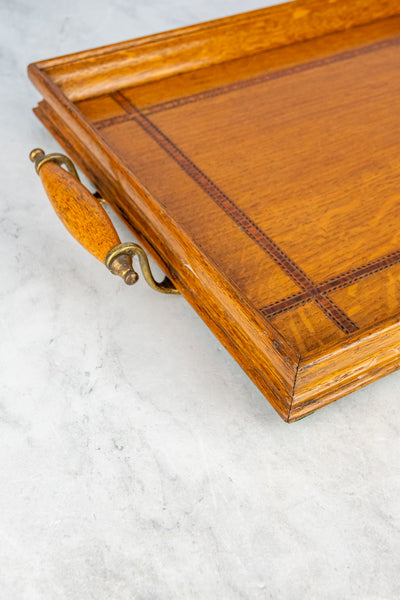 Antique English Inlaid Oak Tray