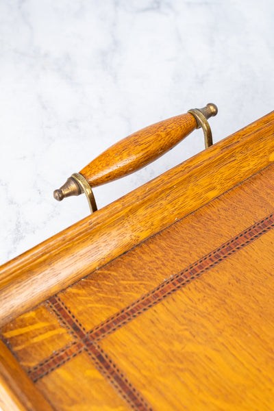 Antique English Inlaid Oak Tray