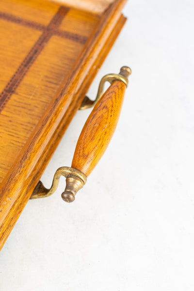 Antique English Inlaid Oak Tray