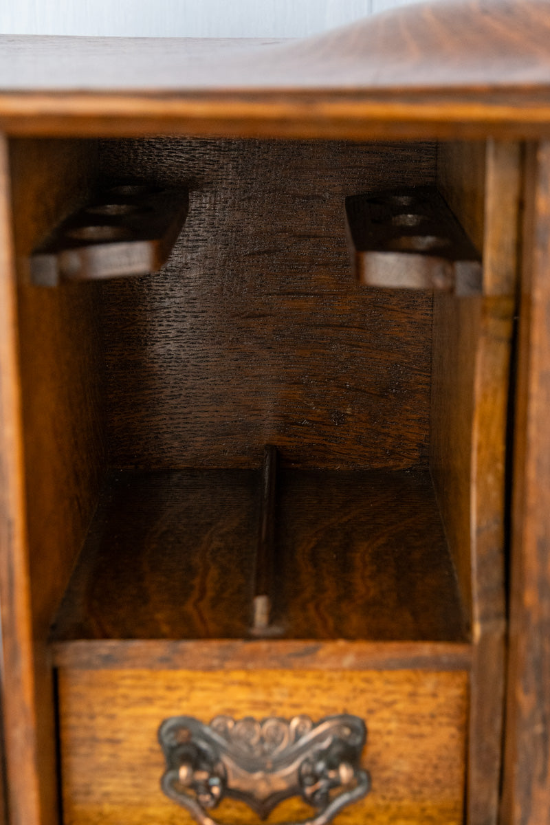 Antique English Oak & Beveled Glass Miniature Cabinet