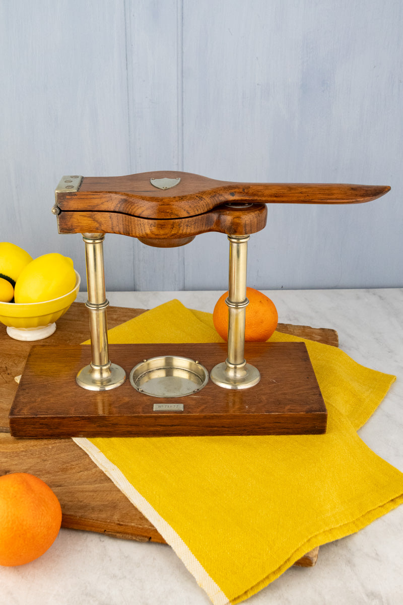 Antique English Oak & Brass Citrus Press