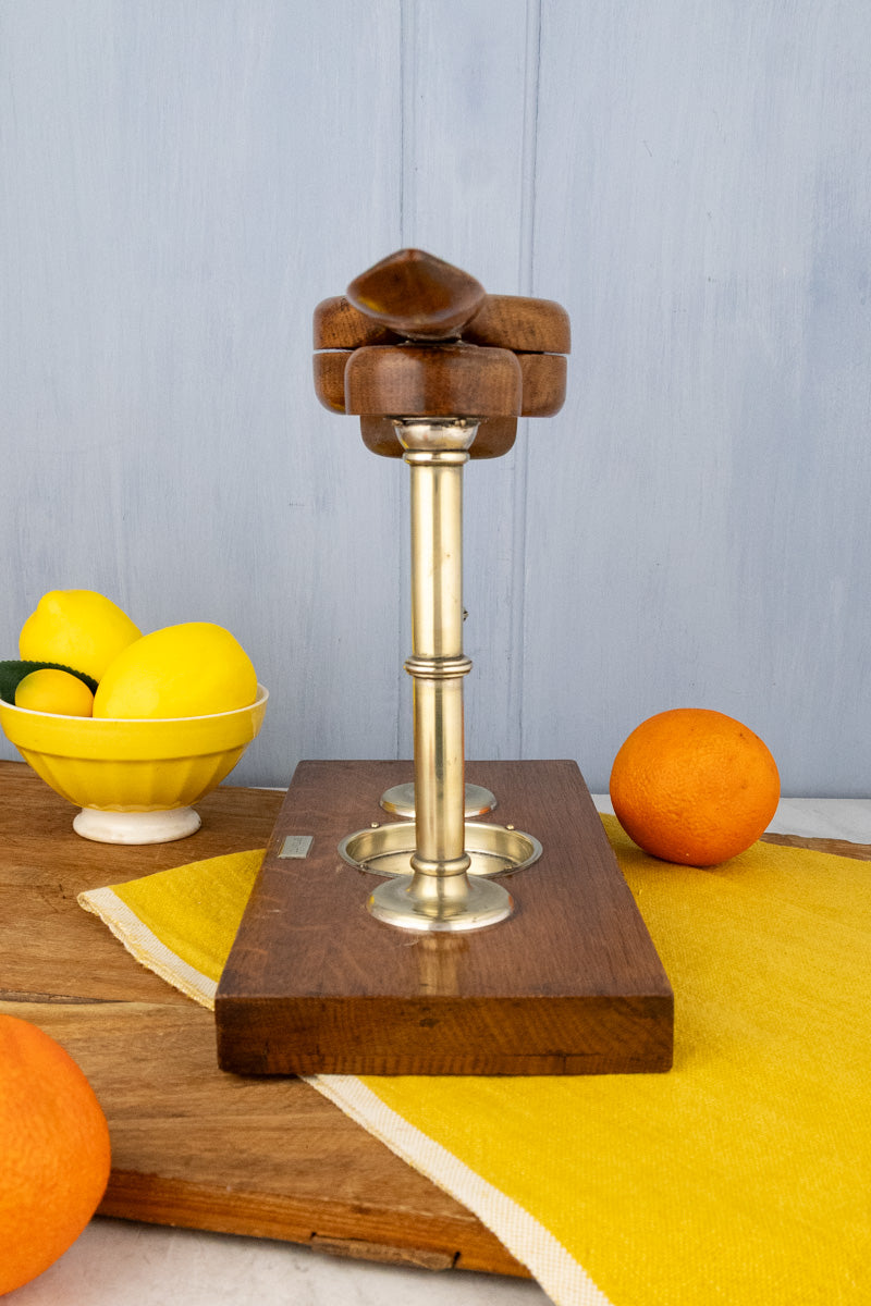 Antique English Oak & Brass Citrus Press