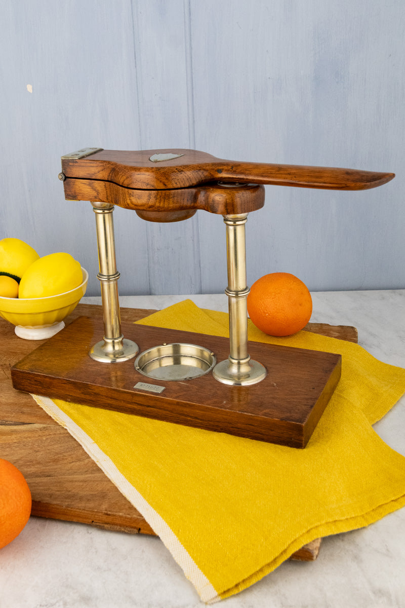 Antique English Oak & Brass Citrus Press