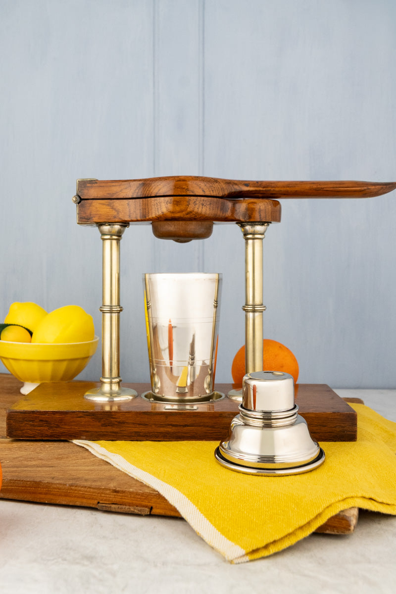 Antique English Oak & Brass Citrus Press