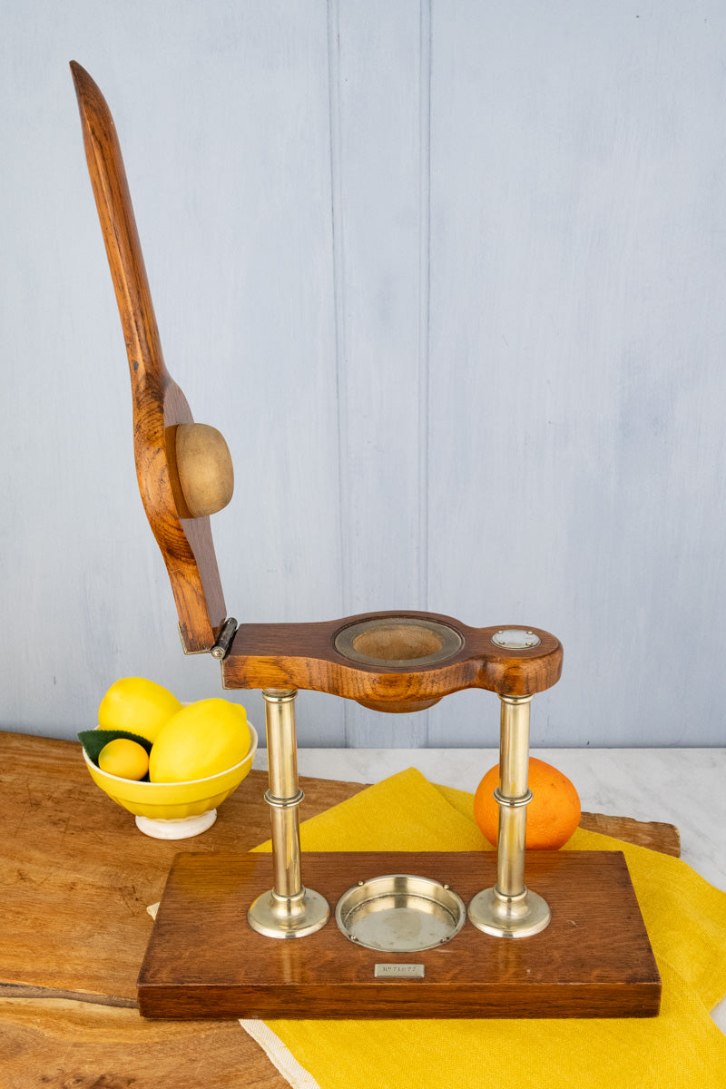 Antique English Oak & Brass Citrus Press