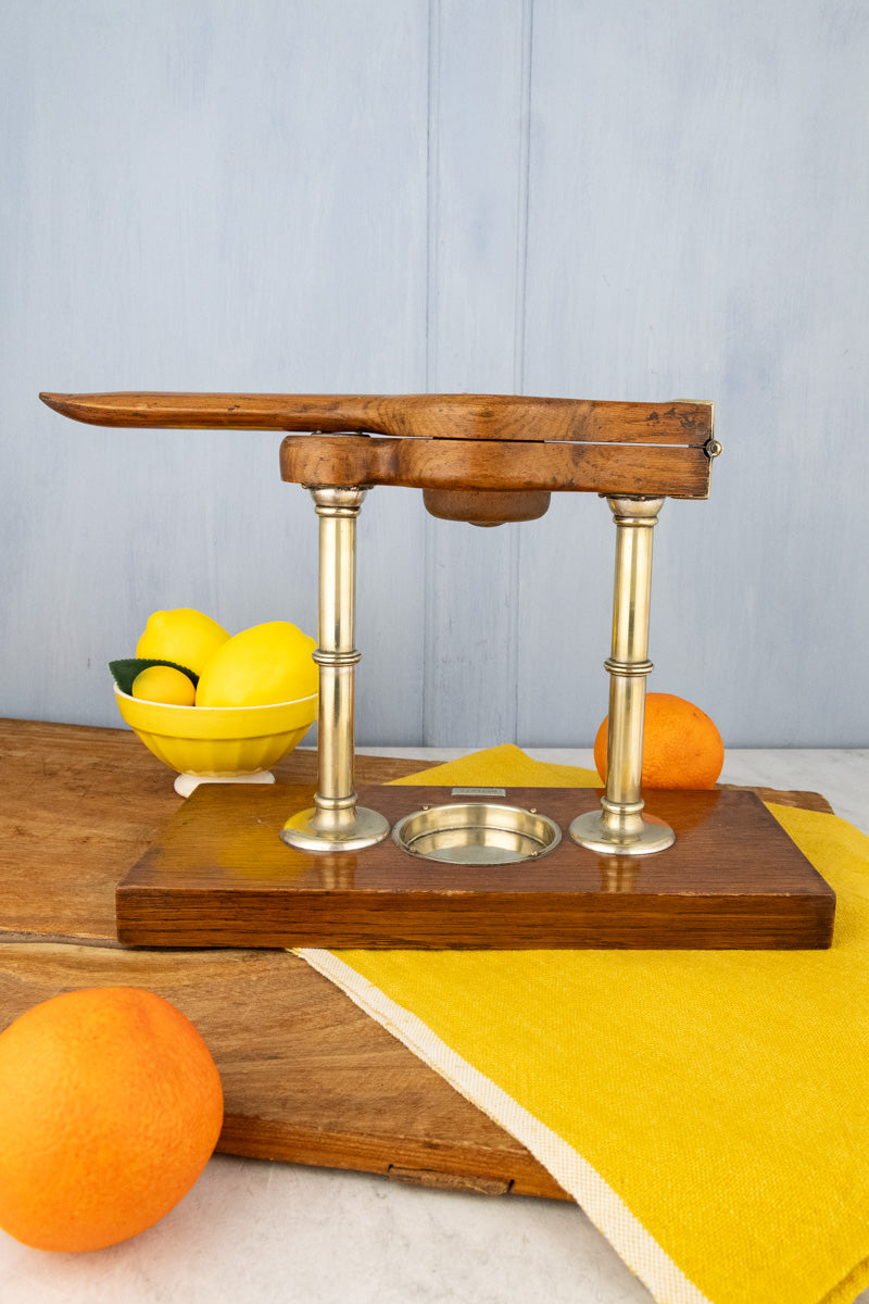 Antique English Oak & Brass Citrus Press