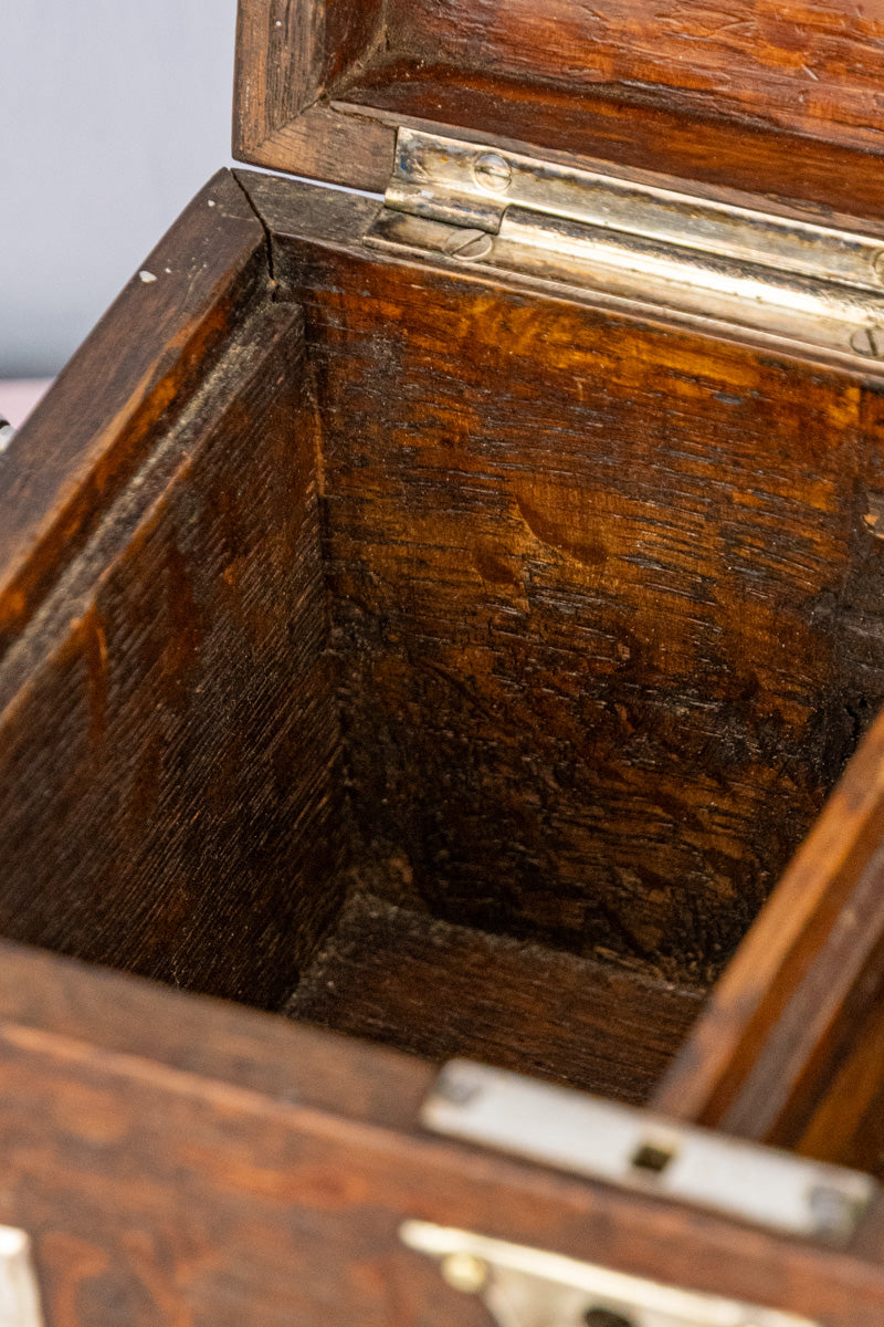 Antique English Oak & Silverplate Tea Caddy