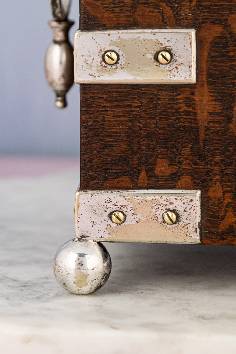 Antique English Oak & Silverplate Tea Caddy