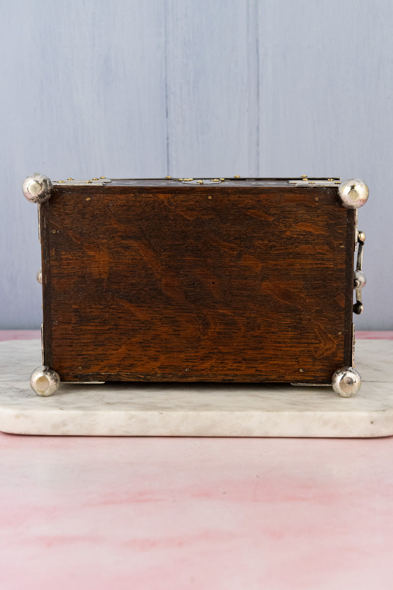 Antique English Oak & Silverplate Tea Caddy