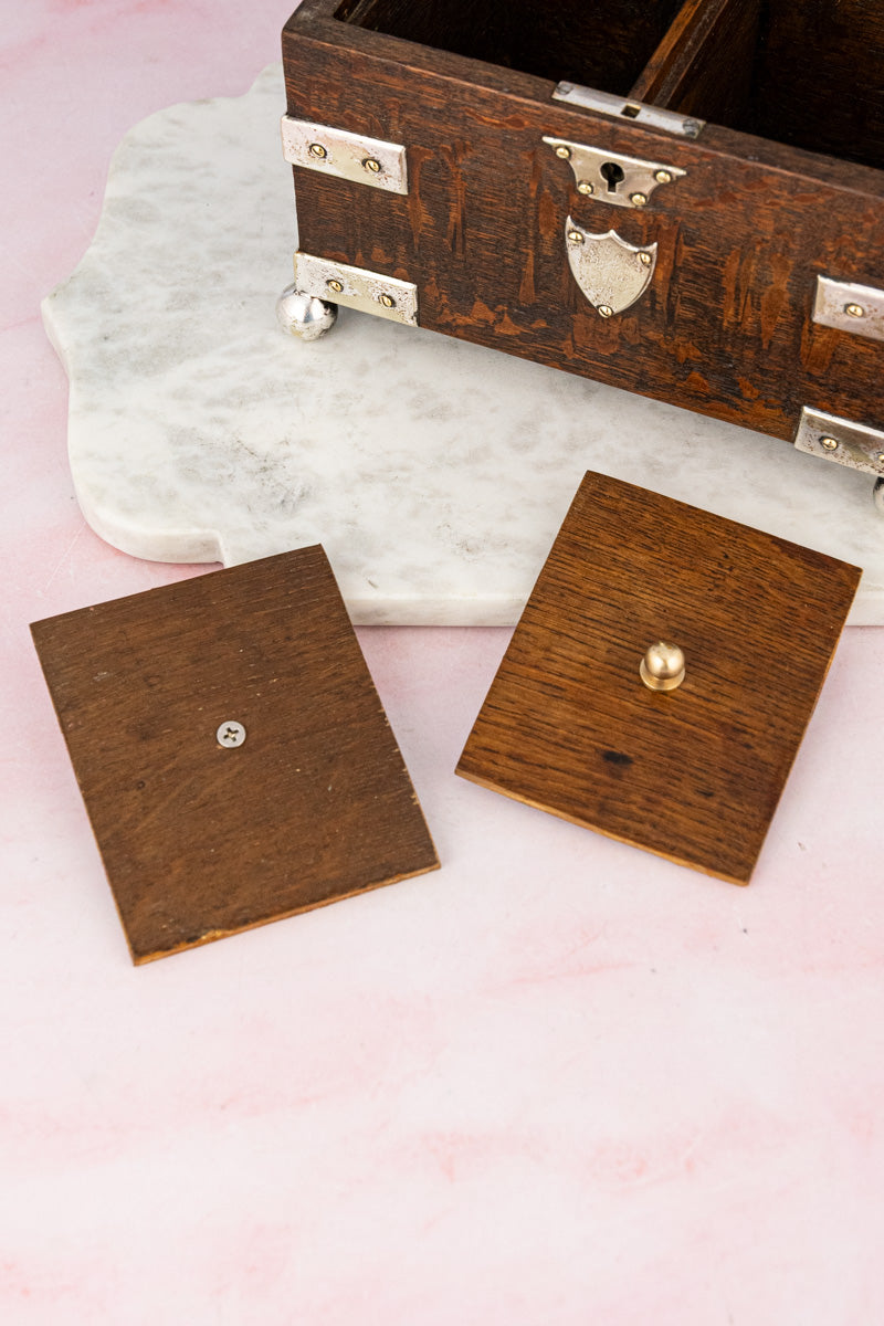 Antique English Oak & Silverplate Tea Caddy