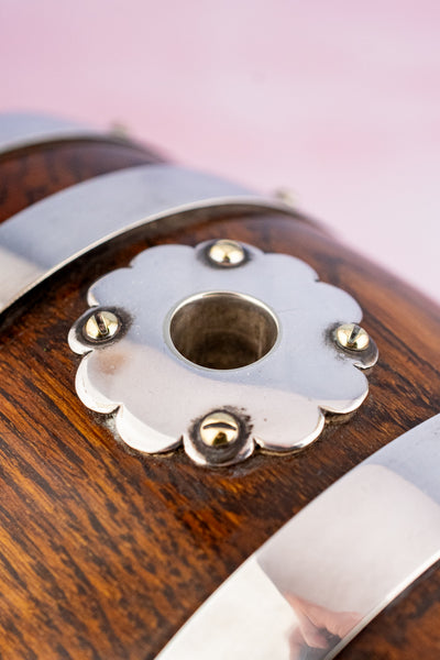 Antique English Oak and Silverplate Spirits Dispenser & Stand