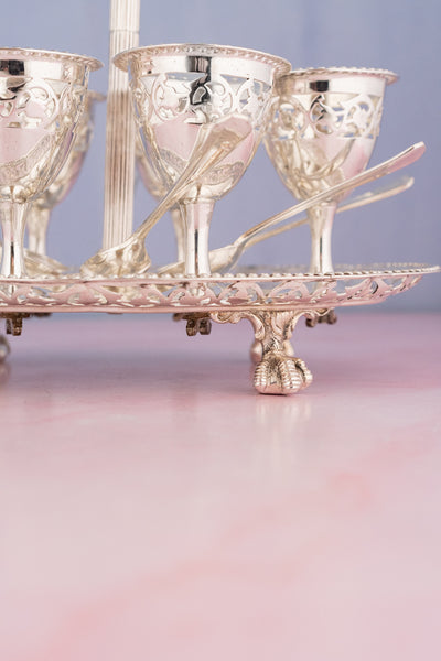 Antique English Silverplate Egg Cruet - Service for 6