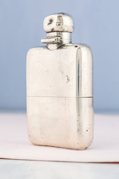 Edwardian 1907 Sterling Silver Harcourt House Flask with Cup