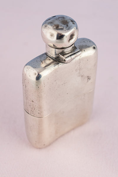 Edwardian 1907 Sterling Silver Harcourt House Flask with Cup