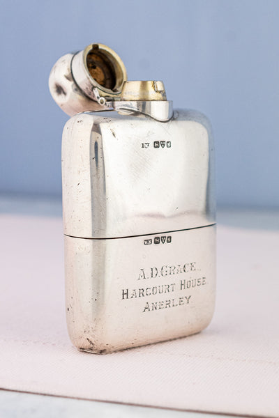 Edwardian 1907 Sterling Silver Harcourt House Flask with Cup