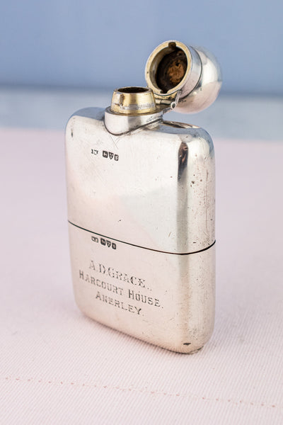 Edwardian 1907 Sterling Silver Harcourt House Flask with Cup